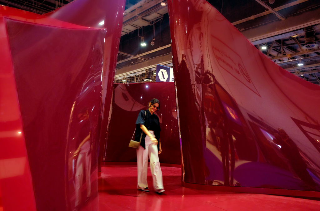 Detailed shot of designer installation in red